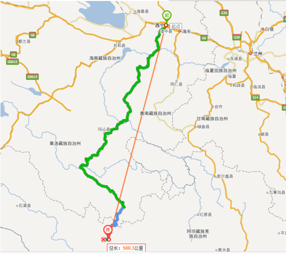 青海湖--g214国道--花石峡镇--昌玛河乡--达日县--s101线--班玛县