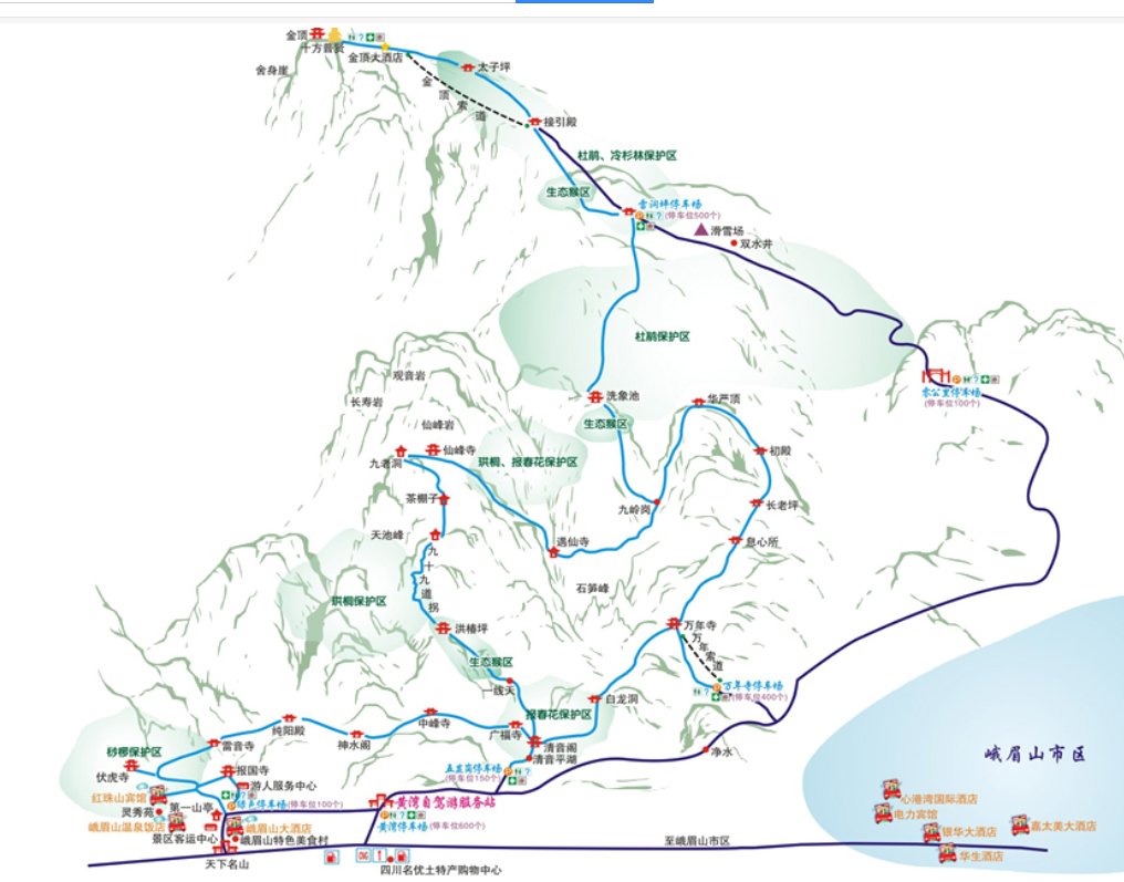 [题主采纳]先看一下 峨眉山 景区地图