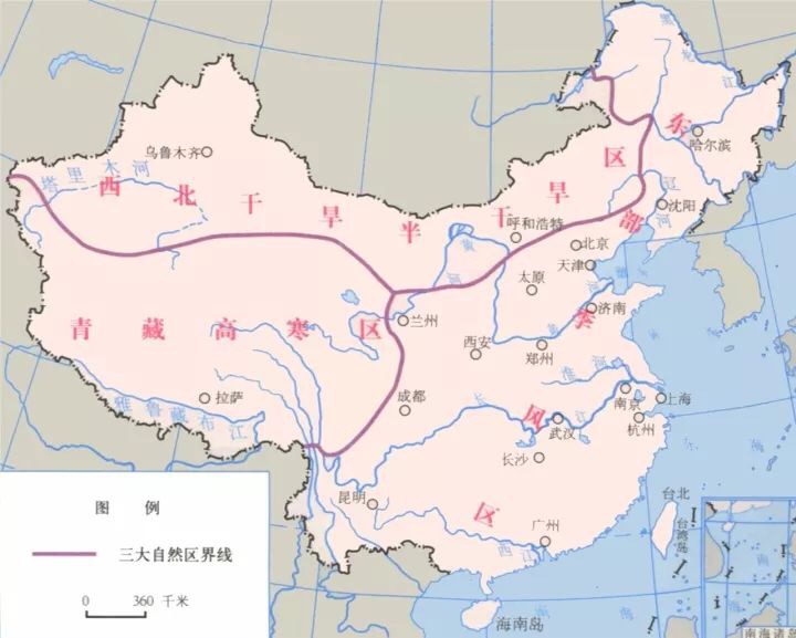              (中国三大自然区图)