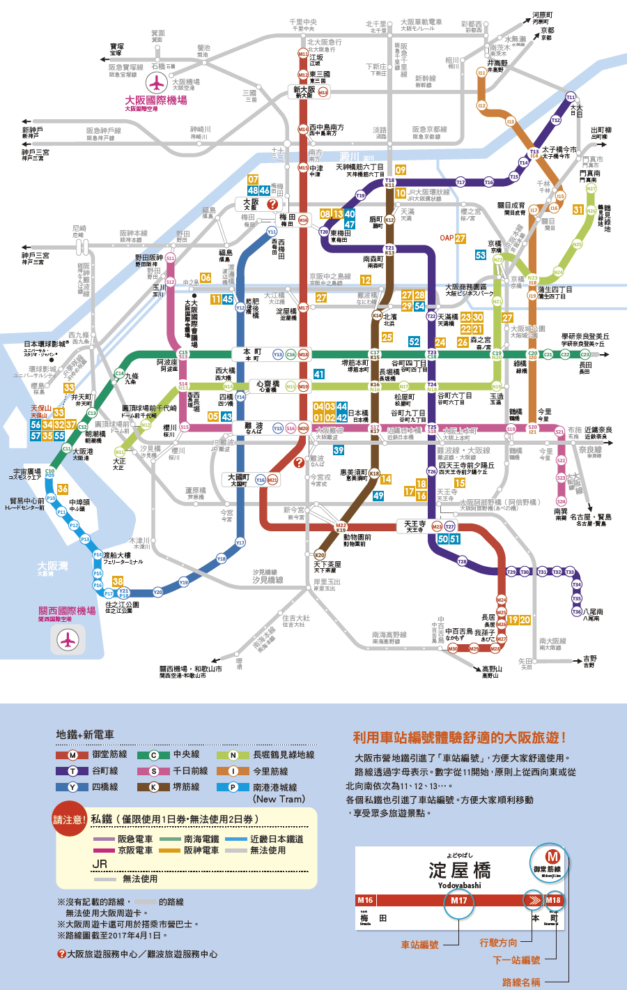 3. 不適用私鐵與jr大阪周遊卡2日券可以乘坐的地鐵線路如下